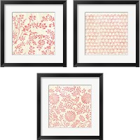 Framed 'Weathered Patterns in Red 3 Piece Framed Art Print Set' border=
