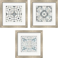 Framed Teal Tile Collection 3 Piece Framed Art Print Set