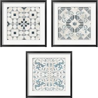 Framed Teal Tile Collection 3 Piece Framed Art Print Set