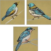 Framed 'Winged Sketch on Ochre 3 Piece Art Print Set' border=