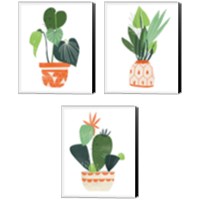 Framed 'Happy Plants 3 Piece Canvas Print Set' border=
