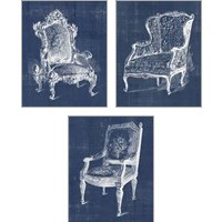 Framed 'Antique Chair Blueprint 3 Piece Art Print Set' border=