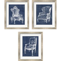 Framed 'Antique Chair Blueprint 3 Piece Framed Art Print Set' border=