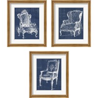 Framed 'Antique Chair Blueprint 3 Piece Framed Art Print Set' border=