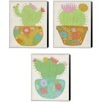 Framed 'Happy Cactus 3 Piece Canvas Print Set' border=
