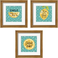 Framed 'Mellow Yellow Turquoise 3 Piece Framed Art Print Set' border=