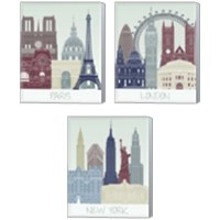 Framed 'European Skyline 3 Piece Canvas Print Set' border=