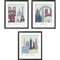 Framed 'European Skyline 3 Piece Framed Art Print Set' border=