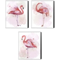 Framed 'Fluffy Flamingo 3 Piece Canvas Print Set' border=