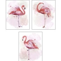Framed 'Fluffy Flamingo 3 Piece Art Print Set' border=