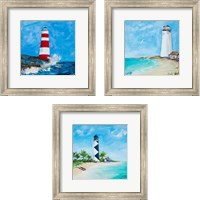 Framed 'Lighthouses 3 Piece Framed Art Print Set' border=