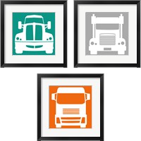 Framed 'Front View Trucks Set I 3 Piece Framed Art Print Set' border=