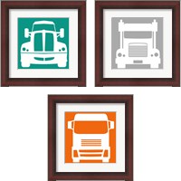 Framed 'Front View Trucks Set I 3 Piece Framed Art Print Set' border=
