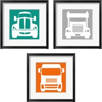 Framed 'Front View Trucks Set I 3 Piece Framed Art Print Set' border=