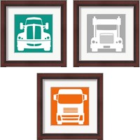 Framed 'Front View Trucks Set I 3 Piece Framed Art Print Set' border=