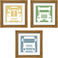 Framed 'Front View Trucks Set II 3 Piece Framed Art Print Set' border=