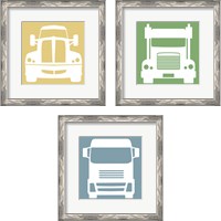 Framed 'Front View Trucks Set II 3 Piece Framed Art Print Set' border=