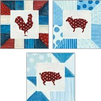 Framed Modern Americana Farm Quilt  3 Piece Art Print Set