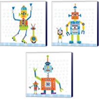 Framed 'Robot Party on Square Toys 3 Piece Canvas Print Set' border=