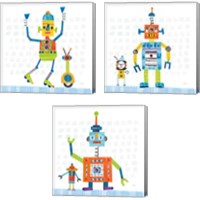 Framed 'Robot Party on Square Toys 3 Piece Canvas Print Set' border=