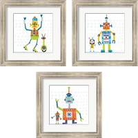 Framed 'Robot Party on Square Toys 3 Piece Framed Art Print Set' border=