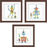 Framed 'Robot Party on Square Toys 3 Piece Framed Art Print Set' border=