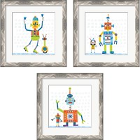 Framed 'Robot Party on Square Toys 3 Piece Framed Art Print Set' border=