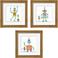 Framed 'Robot Party on Square Toys 3 Piece Framed Art Print Set' border=