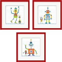 Framed 'Robot Party on Square Toys 3 Piece Framed Art Print Set' border=