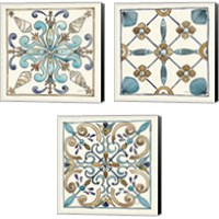 Framed 'Coastal Breeze Tile 3 Piece Canvas Print Set' border=