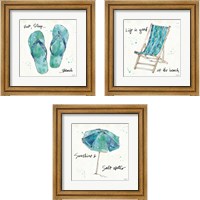 Framed 'Beach Divas Aqua 3 Piece Framed Art Print Set' border=