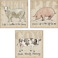 Framed 'Farm Life 3 Piece Art Print Set' border=