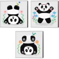 Framed 'Tumbling Pandas 3 Piece Canvas Print Set' border=