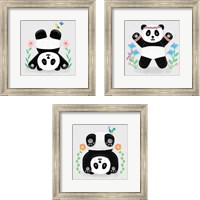Framed 'Tumbling Pandas 3 Piece Framed Art Print Set' border=