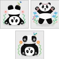 Framed 'Tumbling Pandas 3 Piece Art Print Set' border=