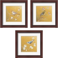 Framed 'Bird on Gold 3 Piece Framed Art Print Set' border=