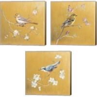 Framed 'Bird on Gold 3 Piece Canvas Print Set' border=