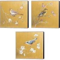Framed 'Bird on Gold 3 Piece Canvas Print Set' border=