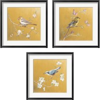 Framed 'Bird on Gold 3 Piece Framed Art Print Set' border=