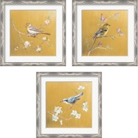 Framed 'Bird on Gold 3 Piece Framed Art Print Set' border=
