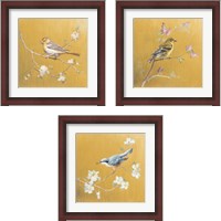 Framed 'Bird on Gold 3 Piece Framed Art Print Set' border=