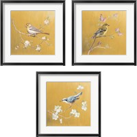 Framed 'Bird on Gold 3 Piece Framed Art Print Set' border=