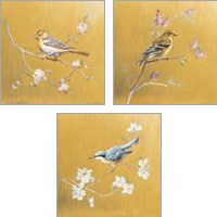 Framed 'Bird on Gold 3 Piece Art Print Set' border=