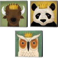Framed 'Animal with Crown 3 Piece Canvas Print Set' border=