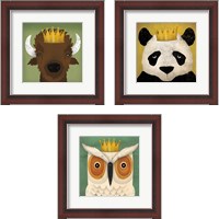 Framed 'Animal with Crown 3 Piece Framed Art Print Set' border=
