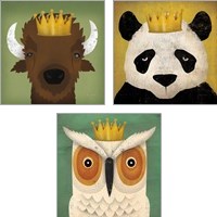 Framed 'Animal with Crown 3 Piece Art Print Set' border=