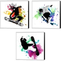 Framed Snowboarder Watercolor Splash 3 Piece Canvas Print Set