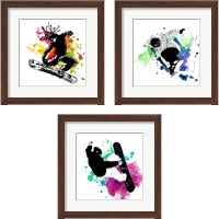 Framed 'Snowboarder Watercolor Splash 3 Piece Framed Art Print Set' border=