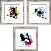 Framed Snowboarder Watercolor Splash 3 Piece Framed Art Print Set