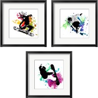 Framed Snowboarder Watercolor Splash 3 Piece Framed Art Print Set